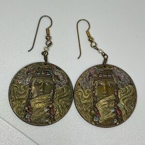 Vintage Pididdly Links Art Nouveau Revival Medallion Dangle Earrings